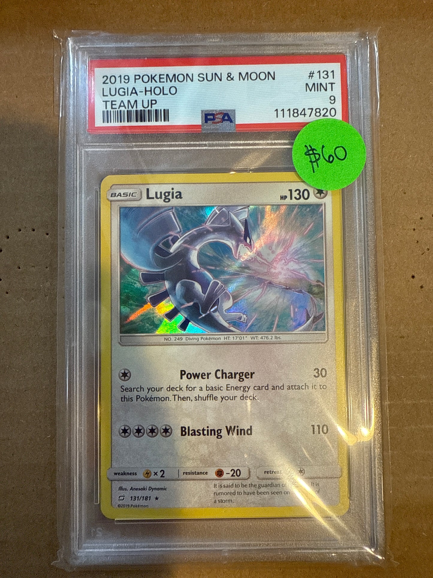 2019 POKÉMON SUN & MOON LUGIA- HOLO TEAM UP PSA 9