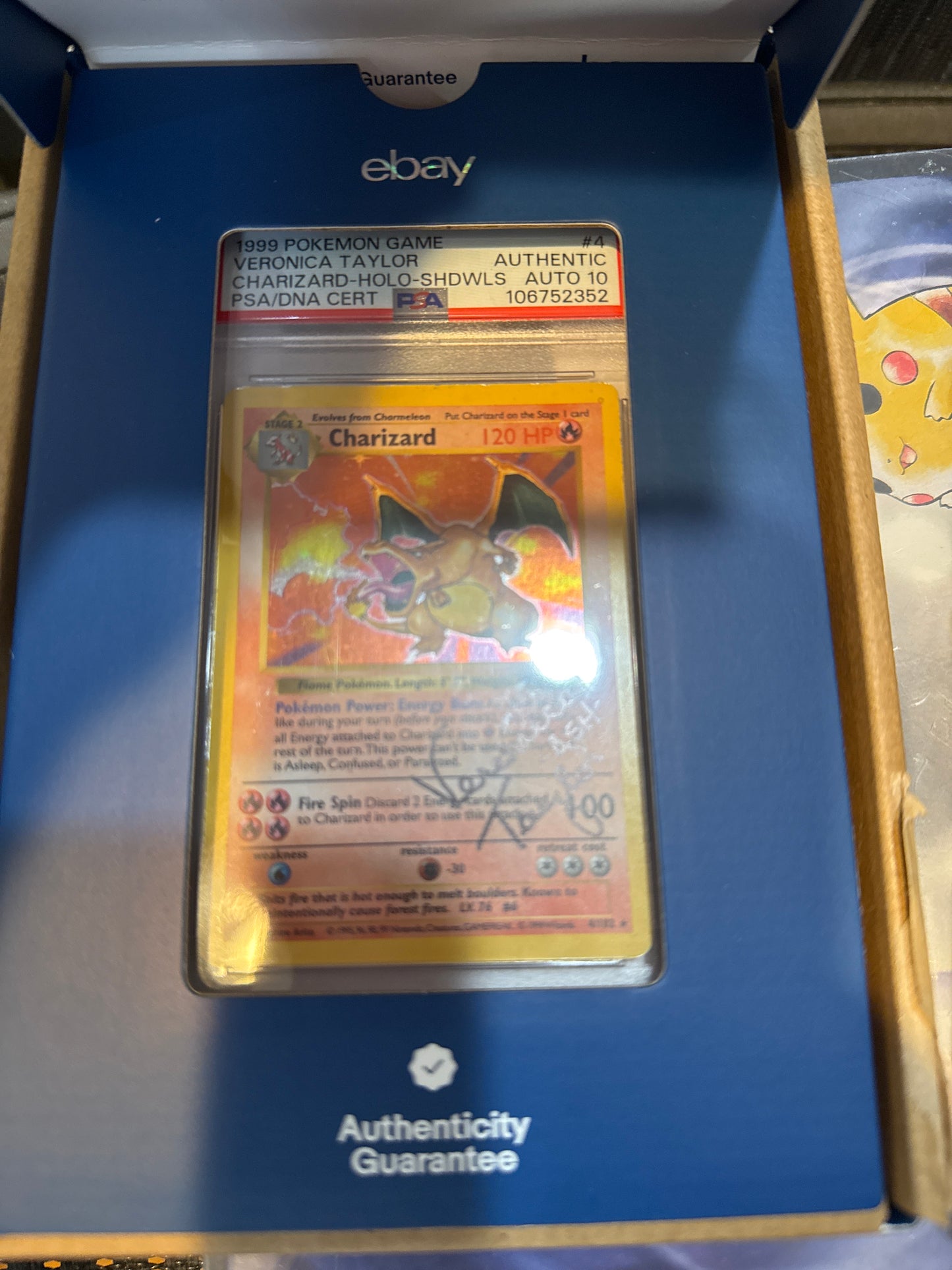 1999 Pokemon Shadowless Charizard Signed by Veronica Taylor