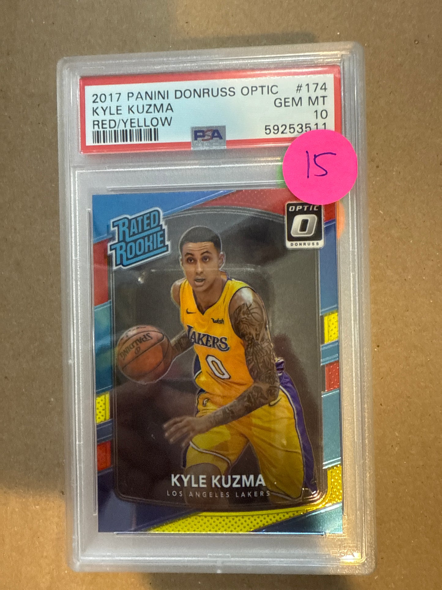 2017 Panini Donruss Optic Kyle Kuzma Red/ Yellow PSA 10