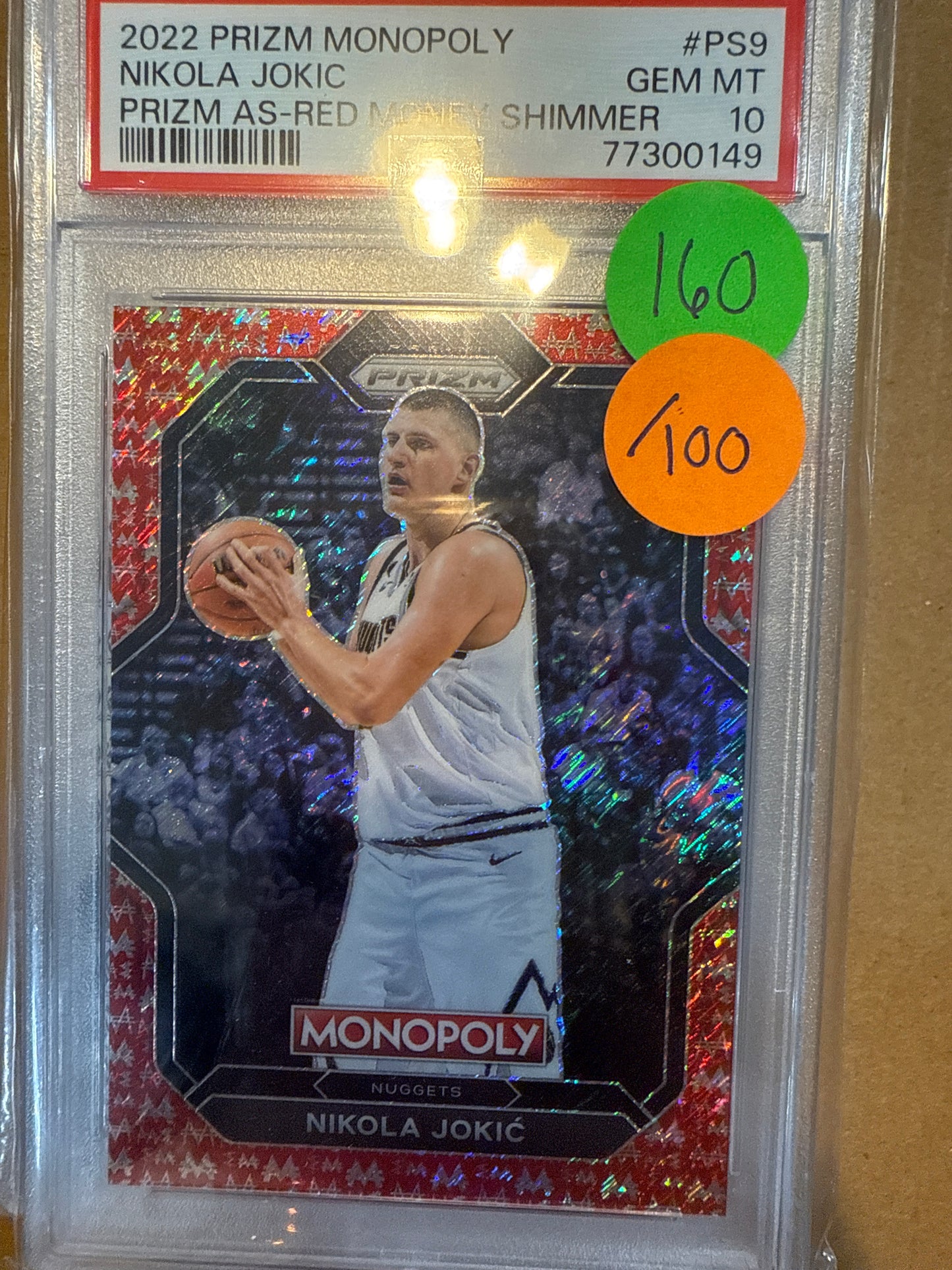 2022 Prizm Monopoly Nikola Jokic Prizm As-Red Money Shimmer PSA 10