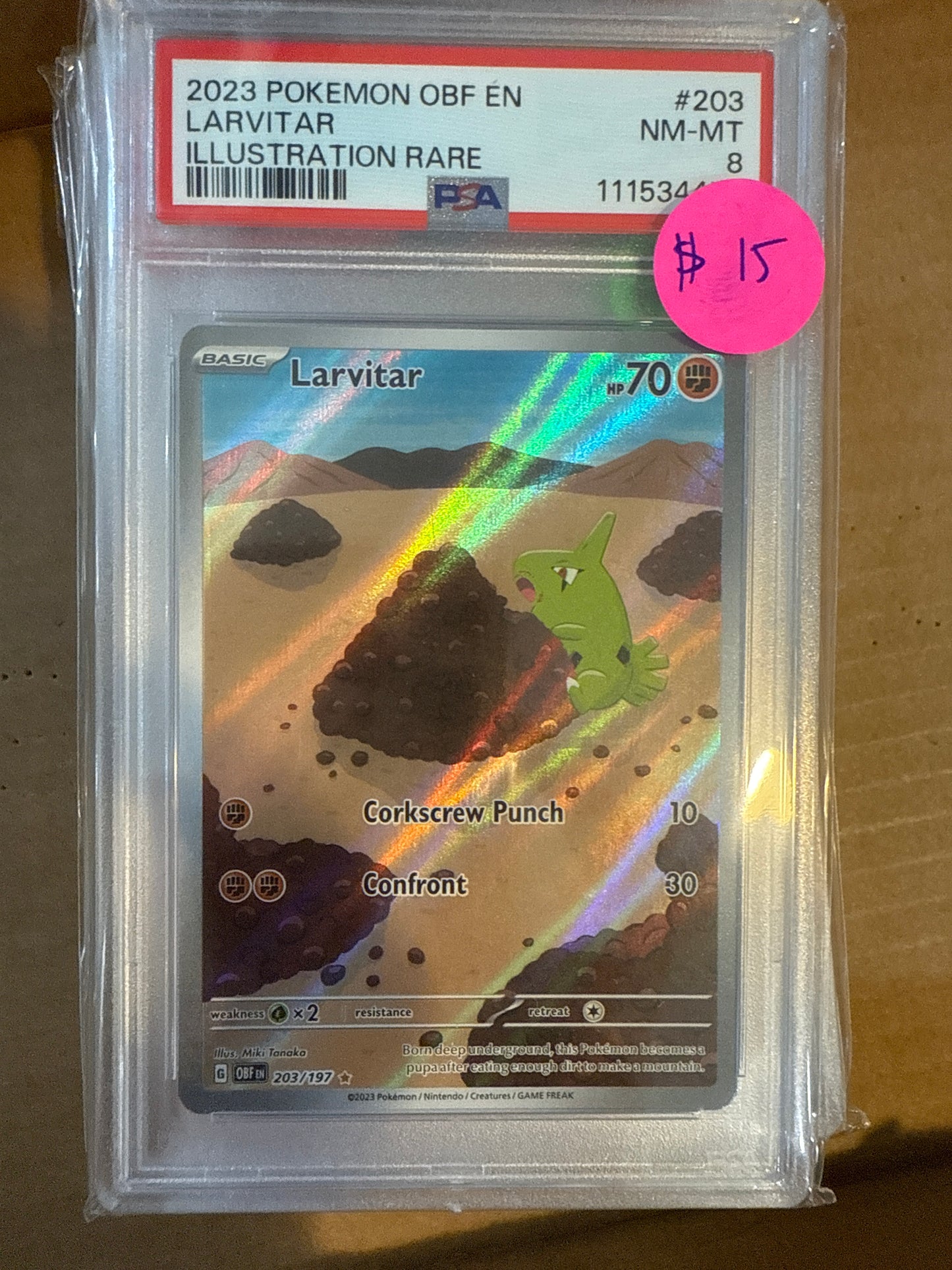 2023 POKÉMON OBF EN LARVITAR ILLUSTRATION RARE PSA 8
