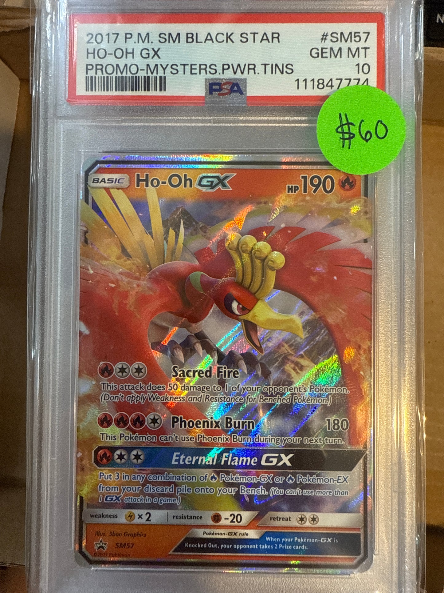 2017 P.M. SM BLACK STAR HO-OH GX PROMO-MYSTERS.PWR.TINS PSA 10