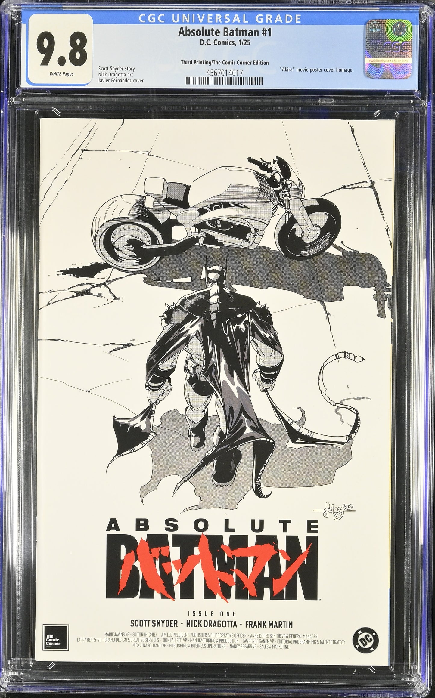 Absolute Batman #1 CGC 9.8 * 3rd Print Akira Homage