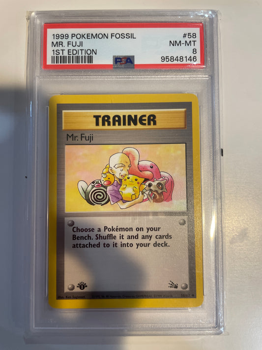 1999 Pokémon Fossil Mr. Fugi 1st Edition PSA 8