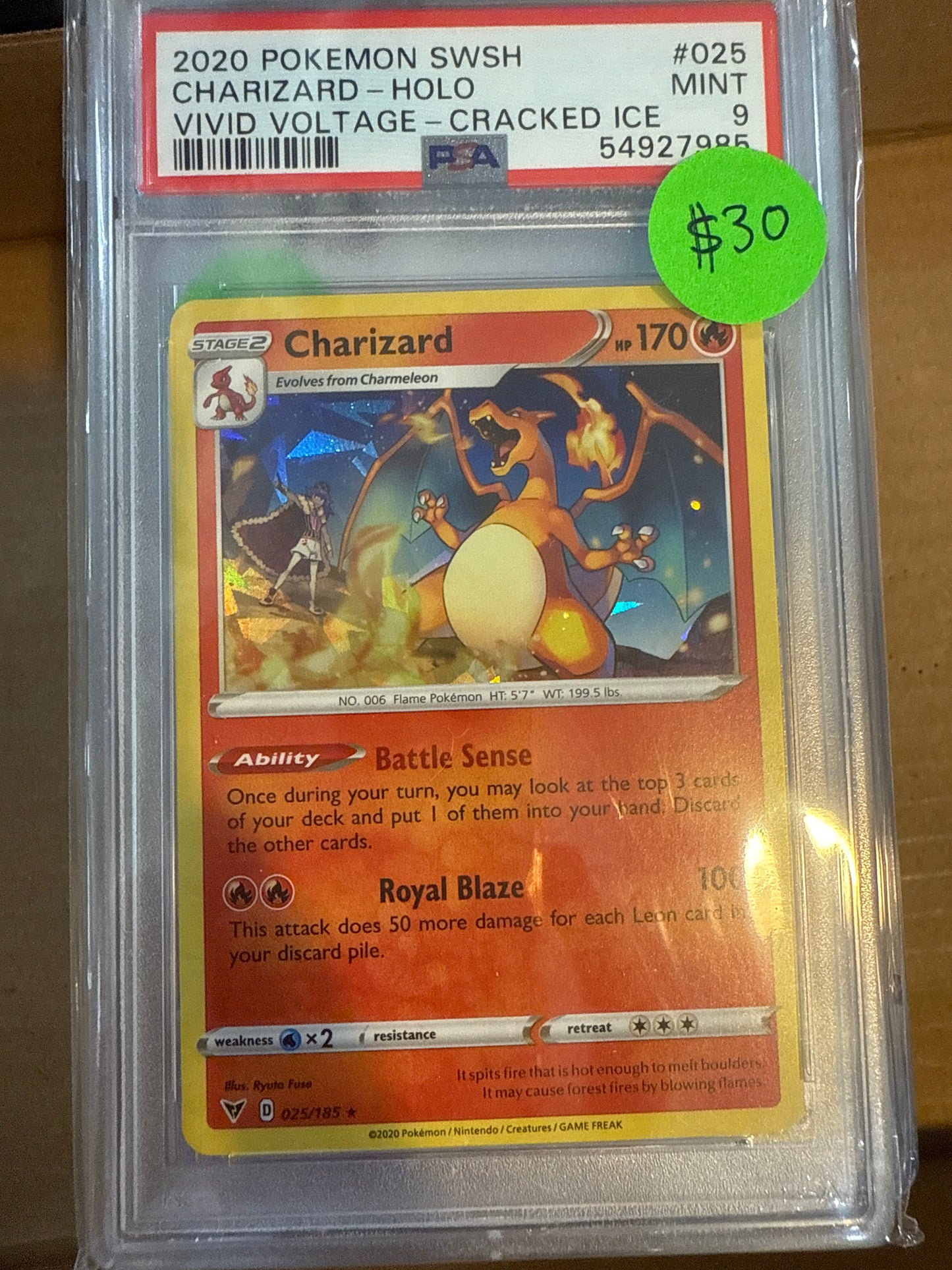 2020 POKÉMON SWSH CHARIZARD-HOLO- VIVID VOLTAGE-CRACKED ICE PSA 9