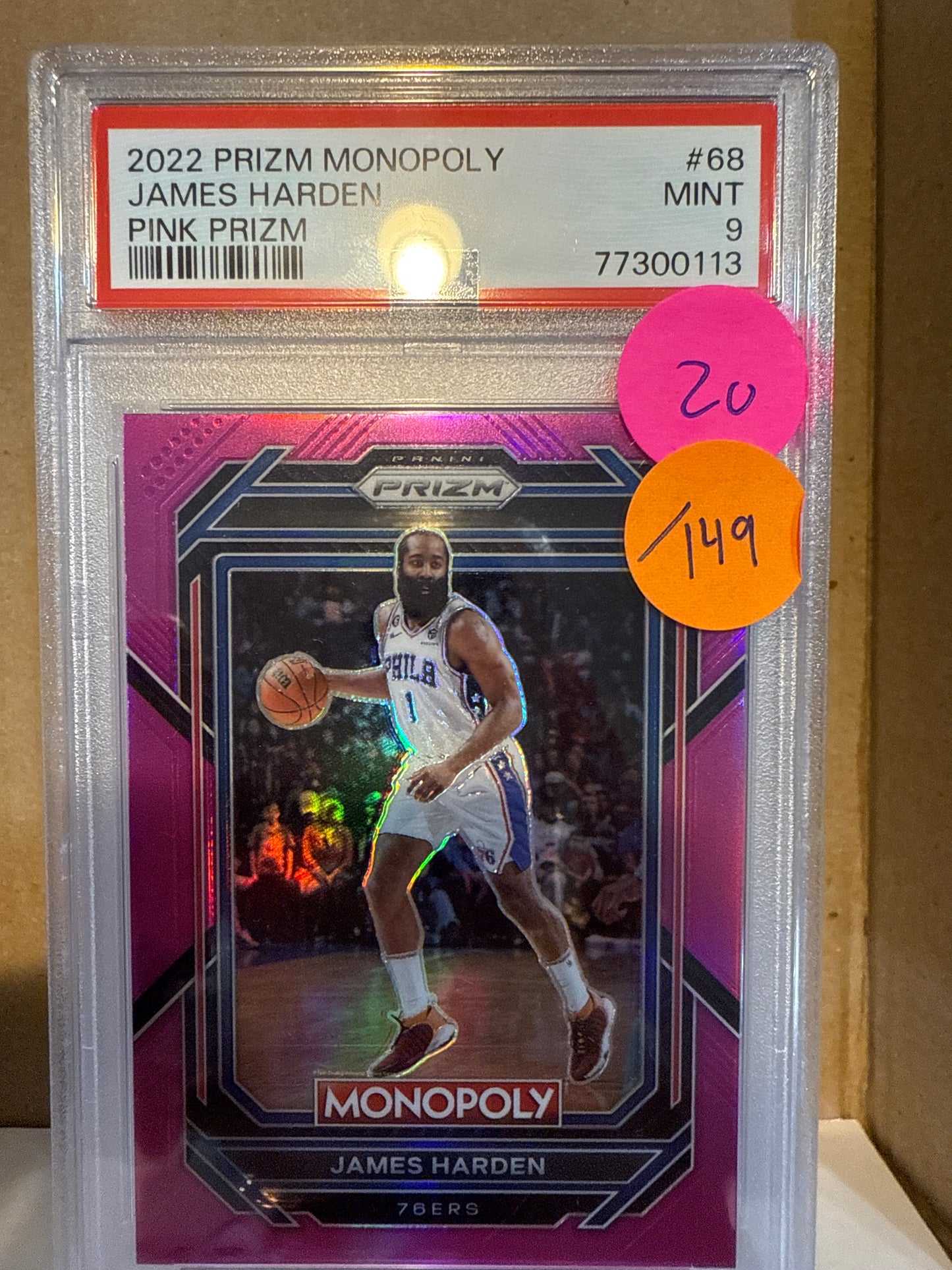 2022 Prizm Monopoly James Harden Pink Prizm PSA 9