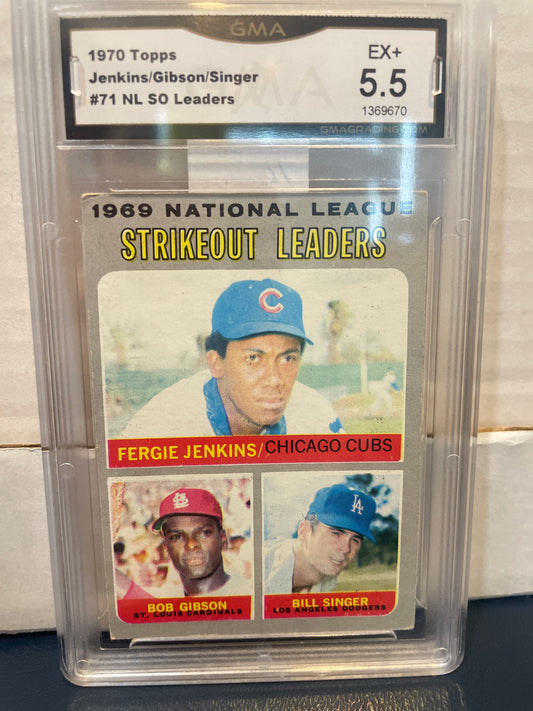 1970 Topps Jenkins/ Gibson/ Singer #71 NL SO Leaders GMA 5.5