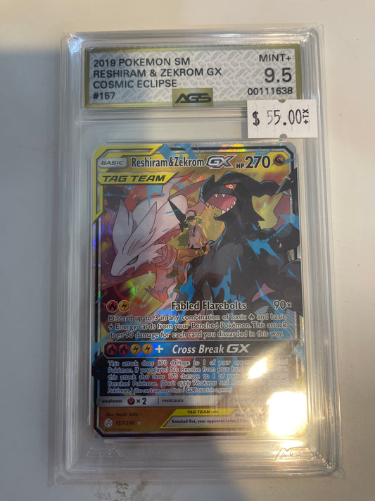 2019 Pokémon SM Reshiram & Zekrom GX AGS 9.5 MINT+