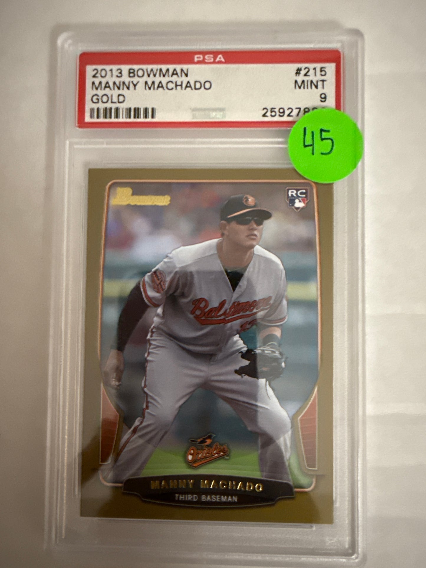 2013 Bowman Gold Manny Machado PSA 9