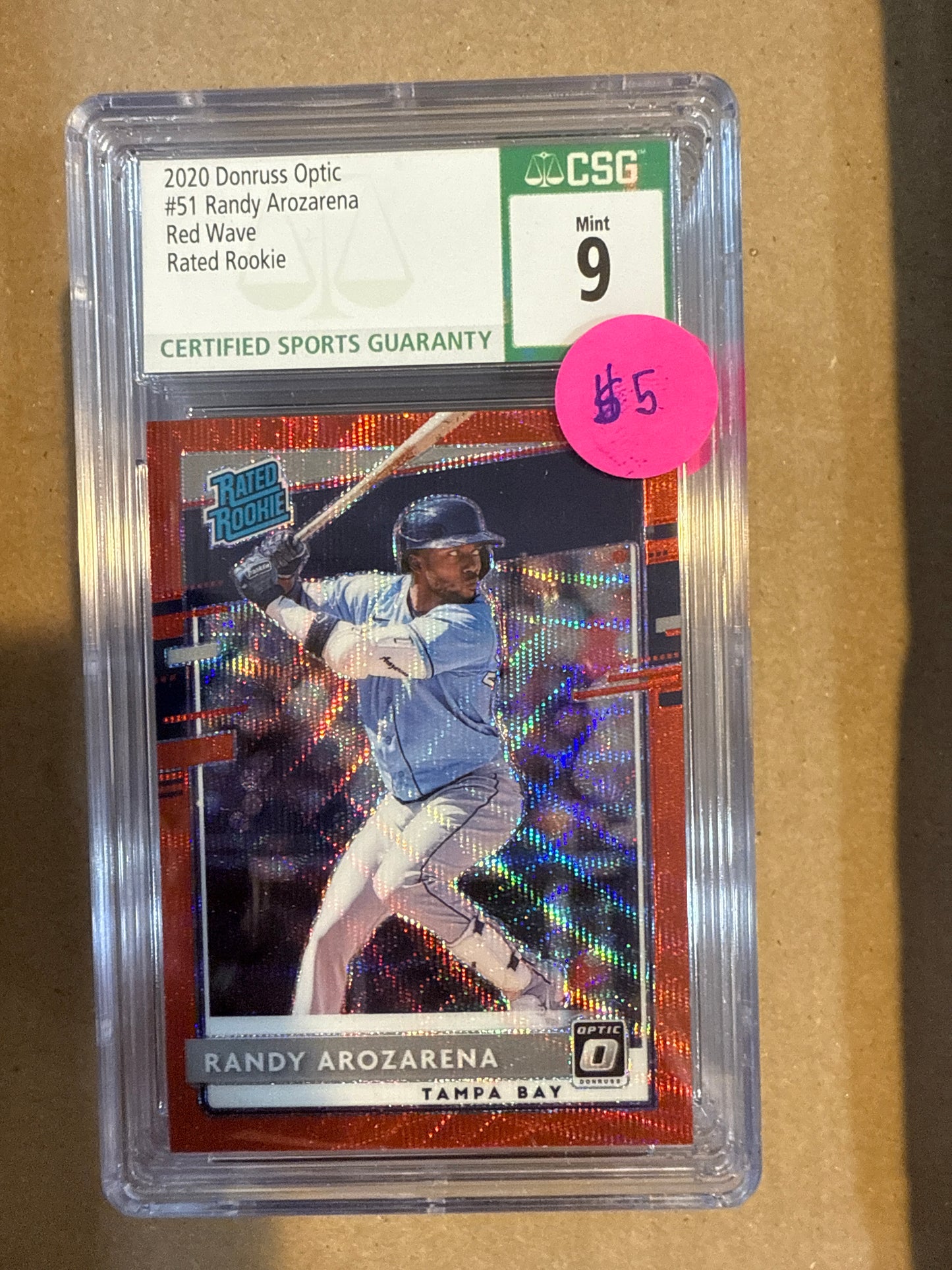 2020 Donruss Optic #51 Randy Arozarena Red Wave Rated Rookie CSG 9