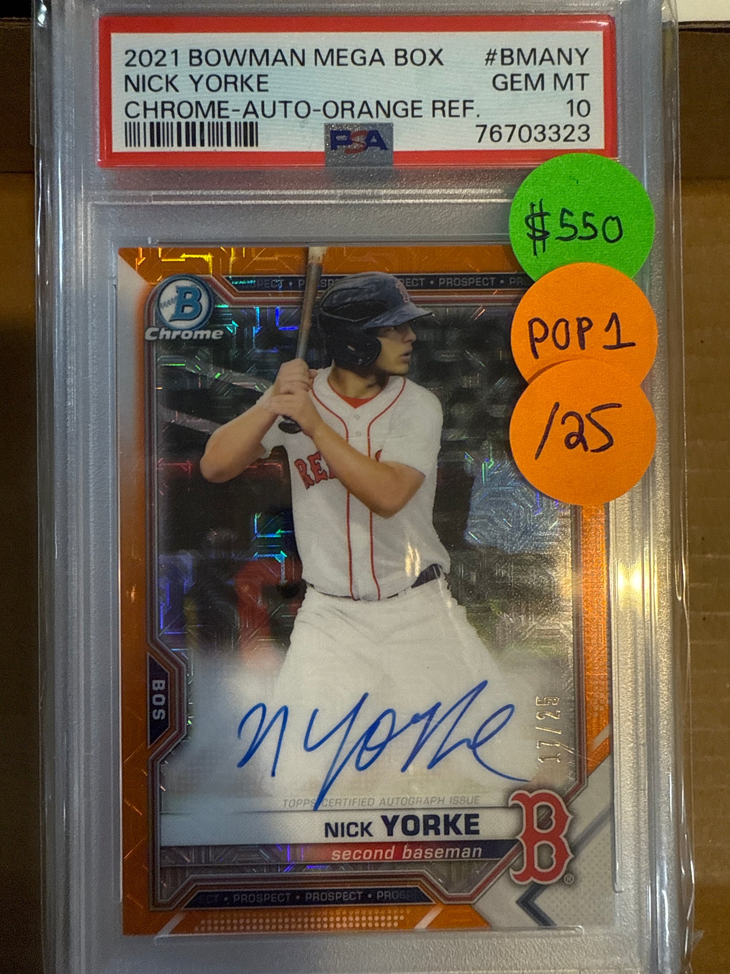 2021 Bowman Mega Box Nick Yorke Chrome-Auto-Orange Ref. PSA 10
