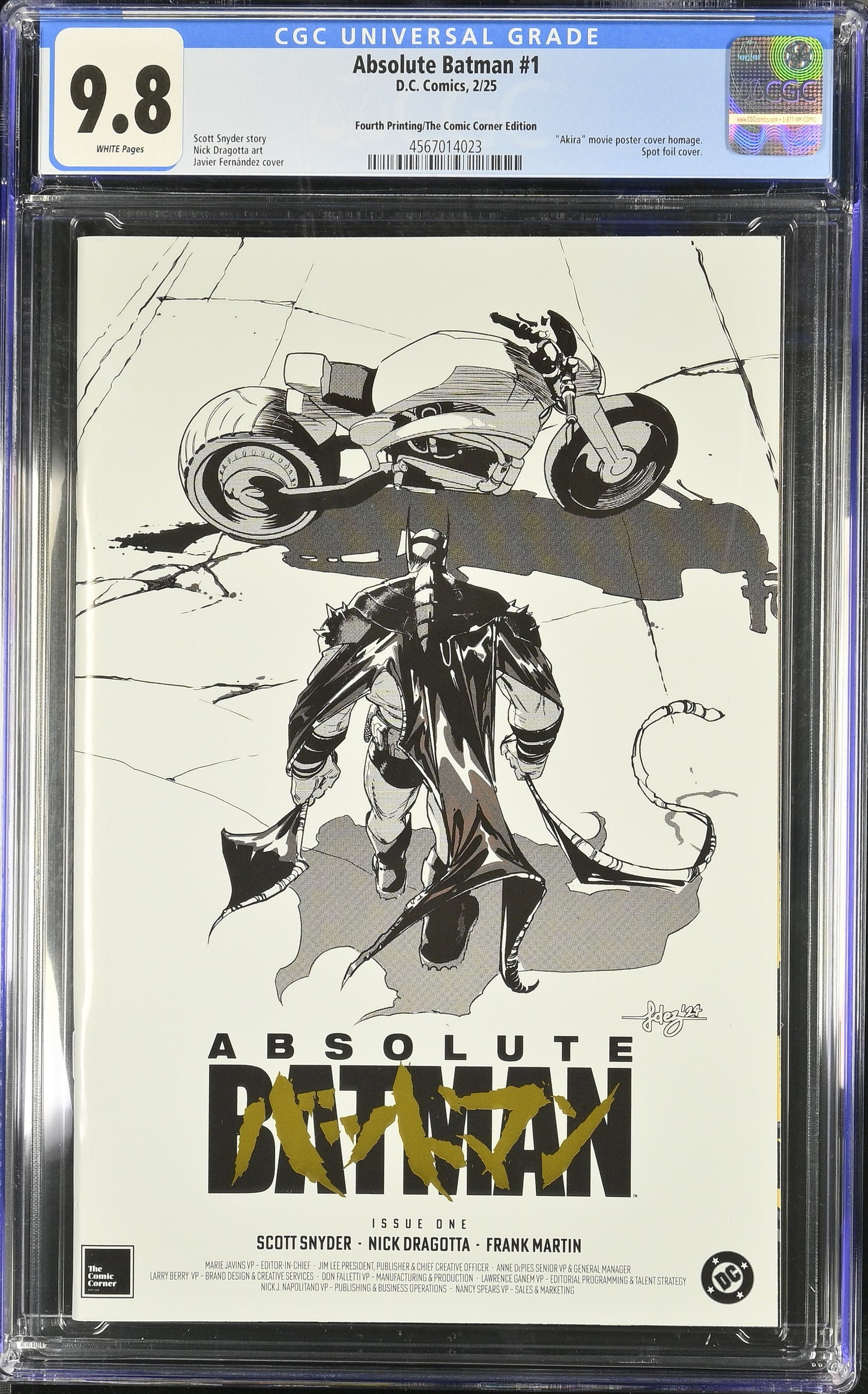 Absolute Batman #1 CGC 9.8 * 4th Print Akira Homage
