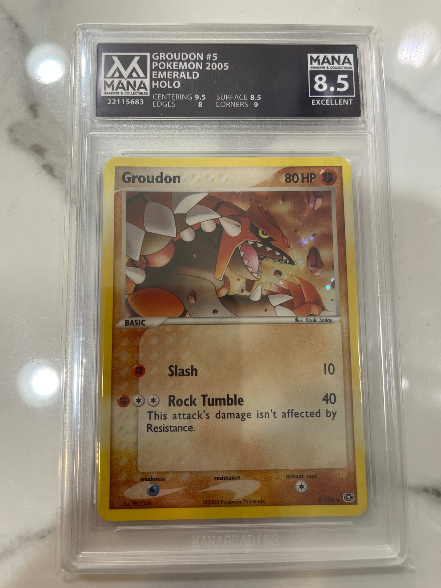 2005 Pokémon Groudon Emerald Holo MANA 8.5 EXCELLENT