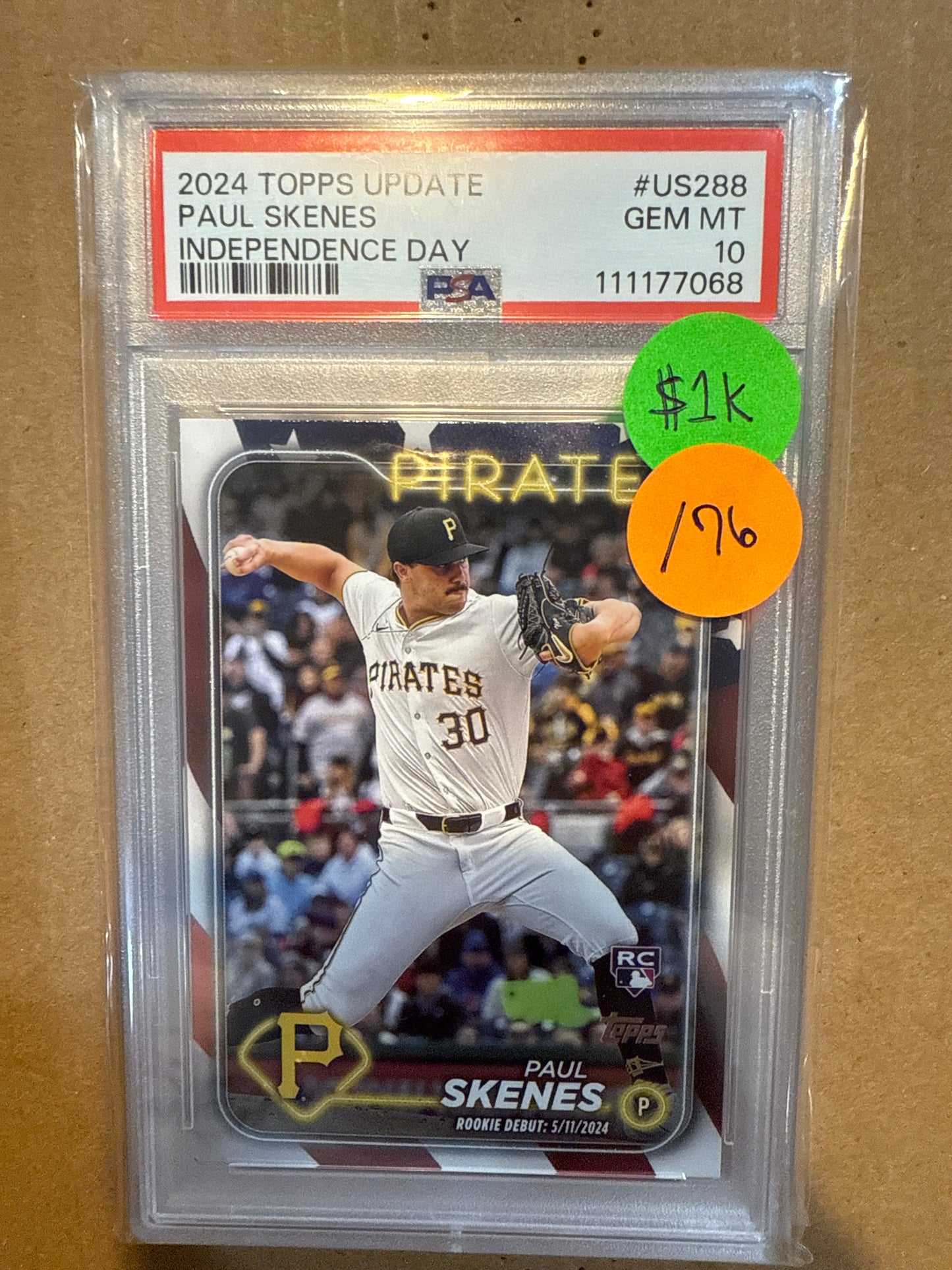 2024 Topps Update Paul Skenes Independence Day PSA 10