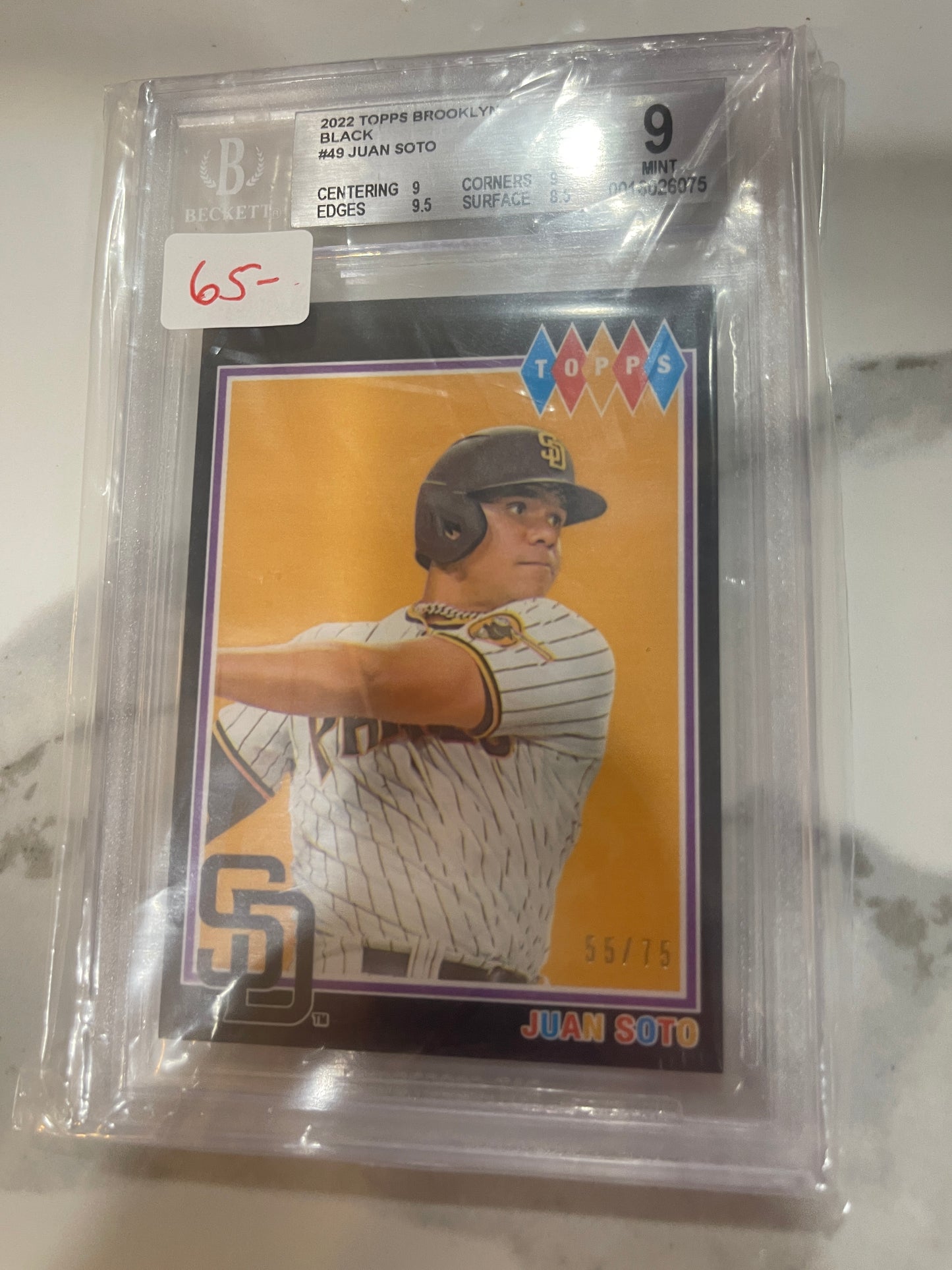 2022 Topps Brooklyn Collection Juan Soto Black /75 BGS 9 MINT