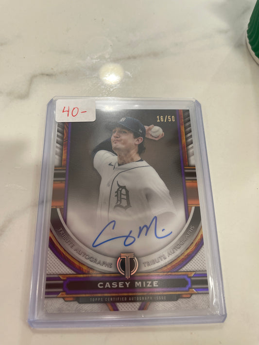 CASEY MIZE Auto 2023 Topps Tribute Purple #/50 Tigers